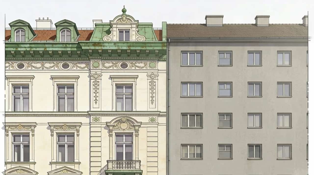 Zwei Gebäude auf der linken Seite ein Altbau und auf der rechten Seite ein Neubau